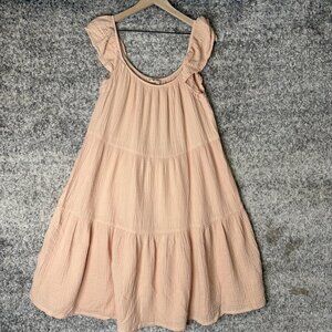 Nation LTD Dress‎ Womens Large Pink Gauze Tiered Ruffle Sleeve Made USA Casual